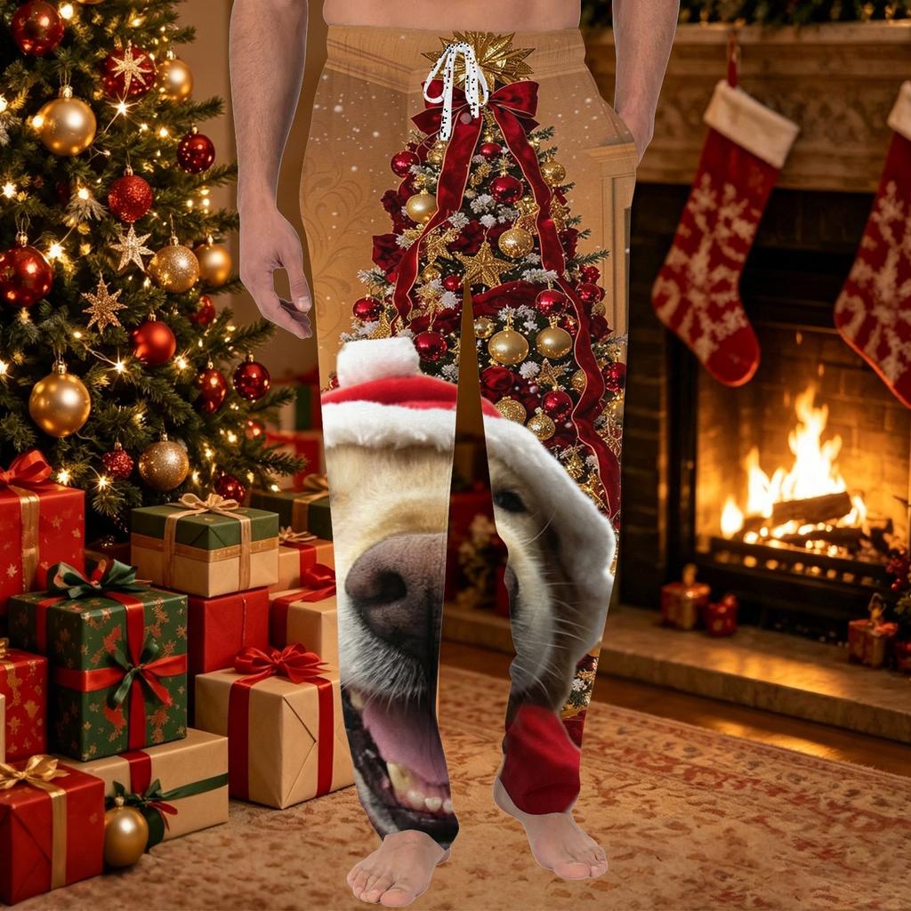 Men's Christmas Print Knit Casual Pants with Pockets, Pants