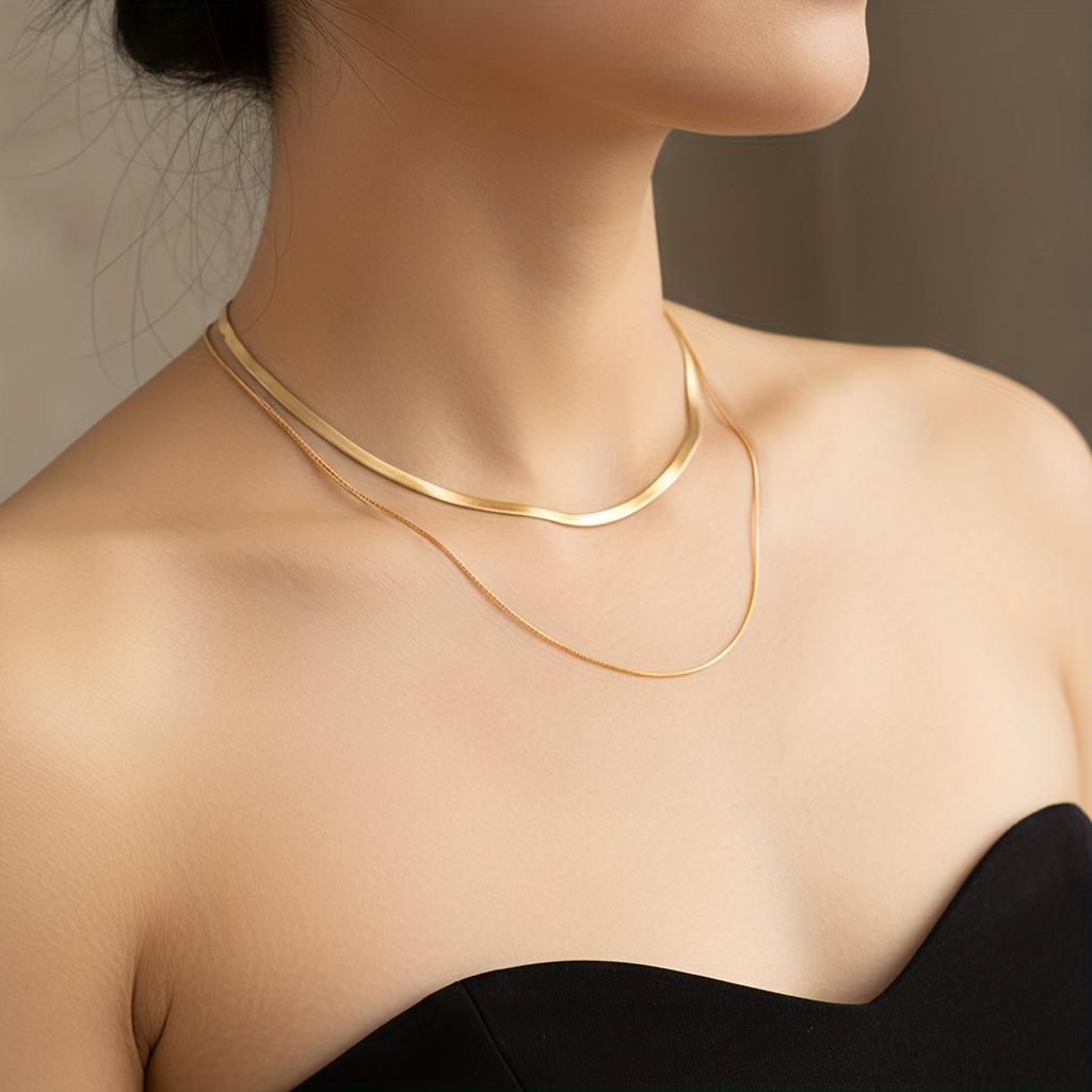 Double-Layer Titanium Steel Snake Bone Chain, Women's Fashionable Stylish Necklace for Daily Wear and Gift with Various Pendants