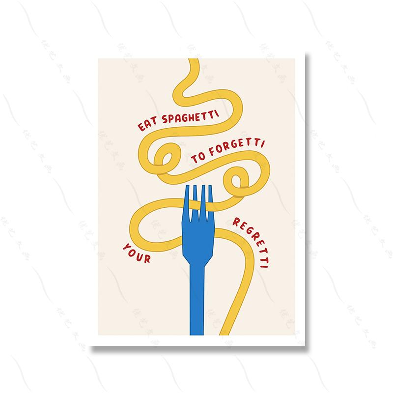 Spaghetti Ramen Noodles Wall Print Colorful Poster Retro Food Funny Wall Art Canvas Painting Trendy Decor Pictures For Kitchen