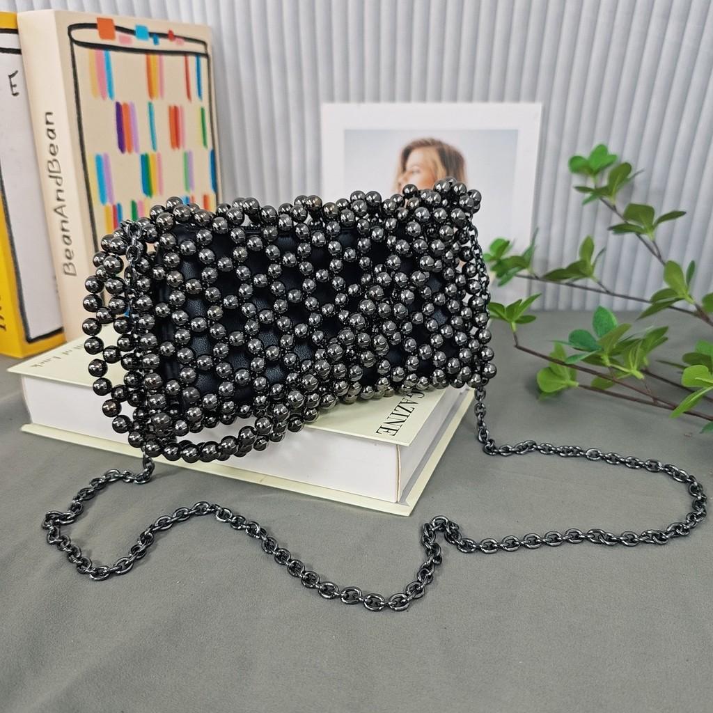 Acrylic Beaded Handwoven Clutch Bag With Zipper Closure For Daily Fashion