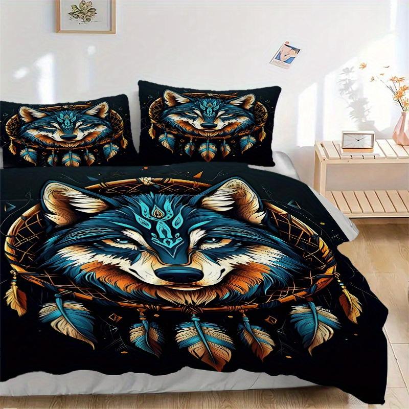 3pcs Wolf Dreamcatcher Soft Comfortable Bedding Set, For Bedroom, Guest Room And Dorm, All - Season Use, High-Definition Printing140