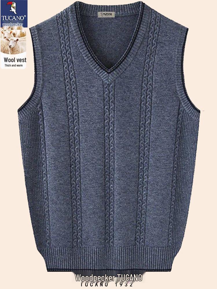 Men's Woodpecker Cashmere V-Neck Wool Vest - Solid Color, Sleeveless, Knit Sweater for Spring & Autumn