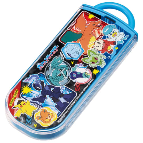 Skater Lunch Box Trio Set Chopsticks Spoon Fork Pokemon 24 Pokemon for Children Antibacterial Treatment Easy to Open Sliding Type Made in Japan TACC2A