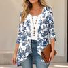 Women's Vintage Floral Print Three-Quarter Sleeve Cardigan Casual Loose Fit Lightweight for Spring Summer