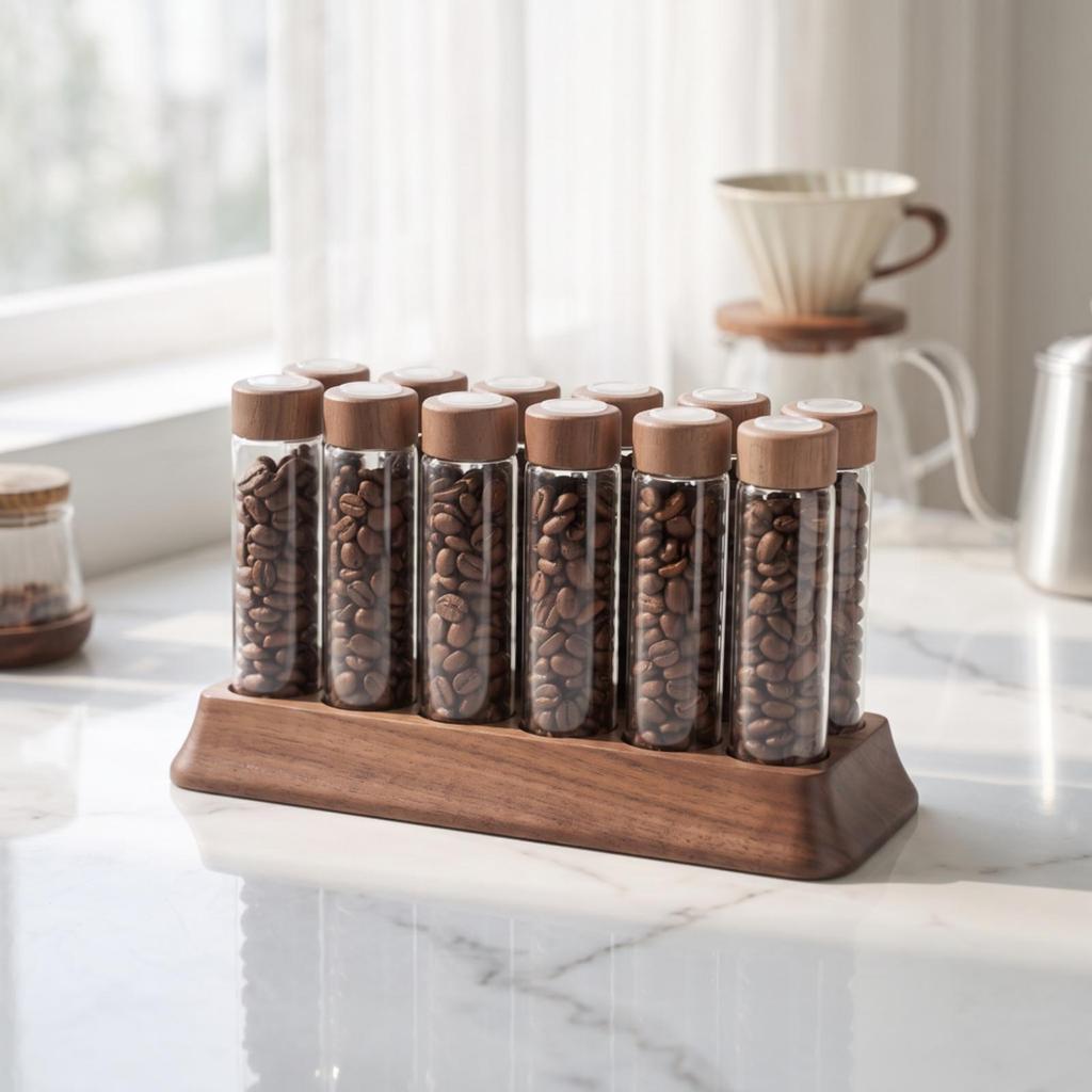 Coffee Bean Display Base with Glass Tubes Minimalist for Kitchen Counter