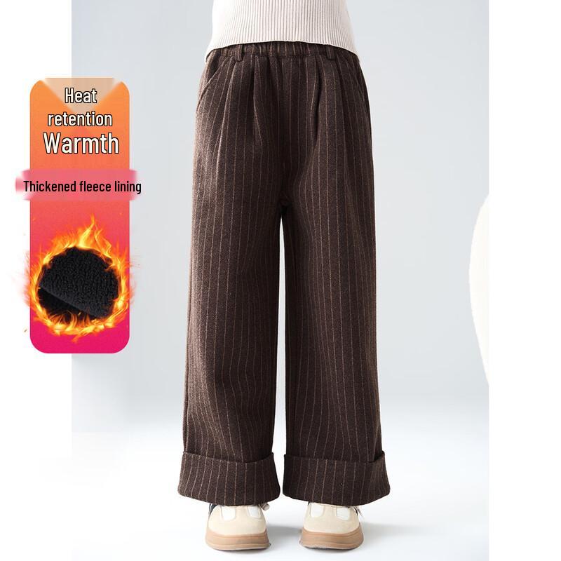 Girls  Premium Striped Fleece-lined Straight-Leg Winter Casual Pants 150