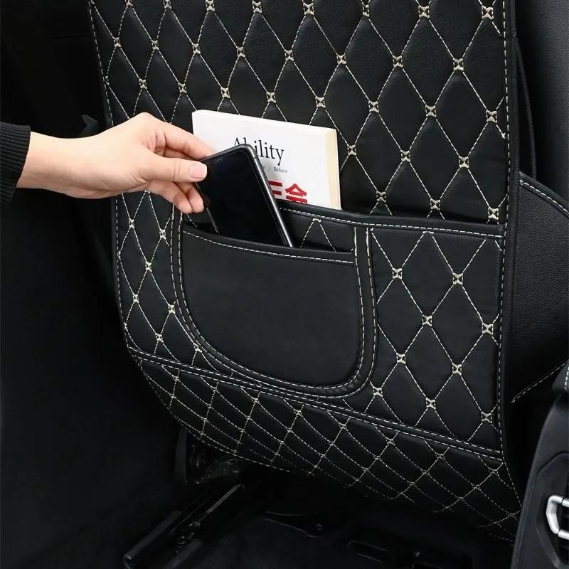 Leather Car Anti-Kick Mats Auto Seat Back Protector Cover For Children Kids Backseat Anti-Dirty Pad Storage Bag Car Accessories