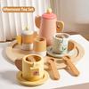 Wooden Pretend Plays Girls Toys Kitchen Game Simulated Makeup Play House Afternoon Tea Playset Cuting Food Educational Toys Gift