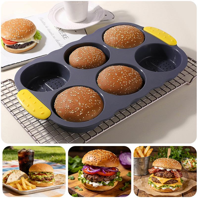 Stampo in Silicone per Panini da Hamburger a 6 Cavità, Stampo da Plumcake Antiaderente e Stampini per Panini da Hamburger Resistenti al Calore per la Cottura, Stampini da Pane per la Cottura