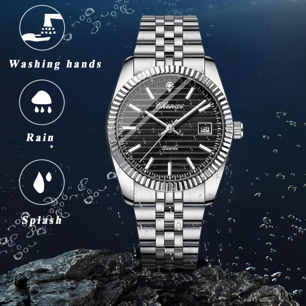 Watch with 3D Cut Stainless Steel 3ATM Water Date Luminous Adjustable Analog Quartz Durable for Business and Casual Wear Perfect for or as a Keepsake
