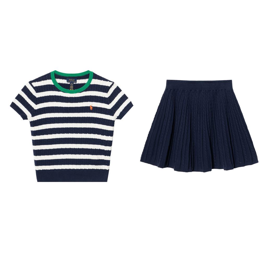 Polo Ralph Lauren Dress Set Striped Cotton Knit Pony Embroidery Kids Dress CWPO2STG2U20034-410