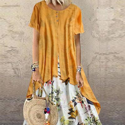 This Dress Is A Stylish Cotton and Linen Floral Print Long Dress, A Plus-size Women's Dress with A Large Swing