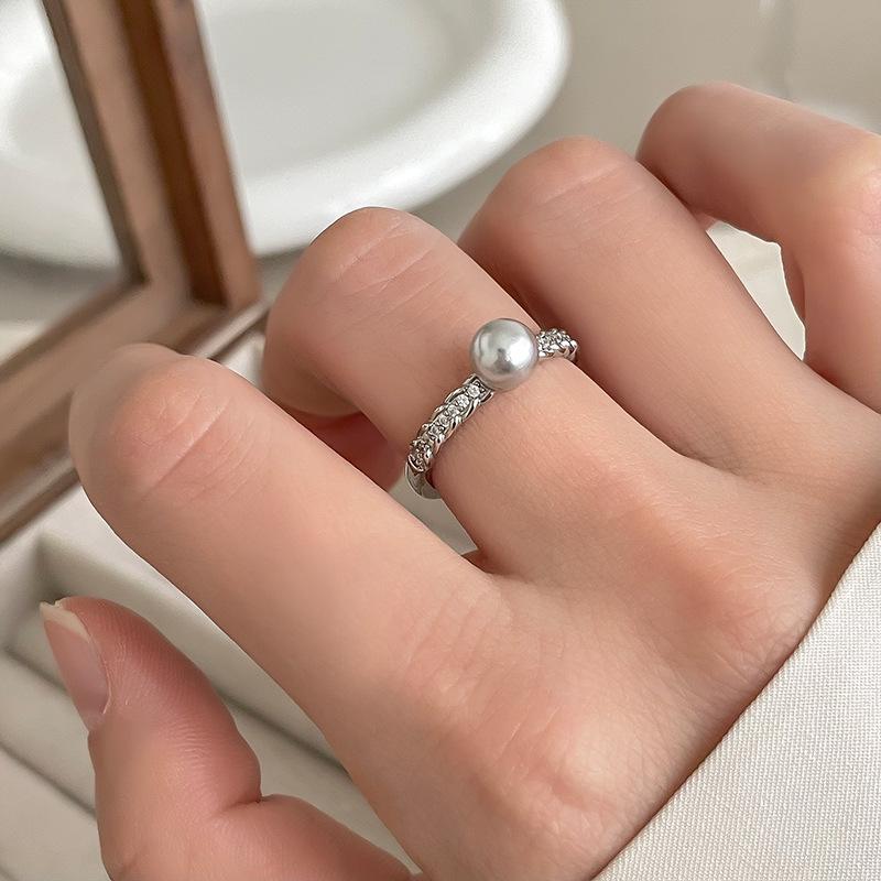 Zircon Pearl Ring for Women Open Metal Finger Rings Design Simple Elegant Female Jewelry Wedding Gift Wholesale