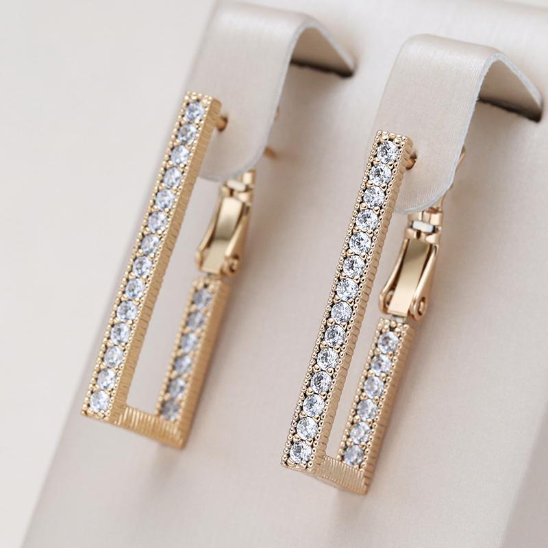 Trend Natural Zircon Long Rectangle Dangle Earrings For Women  Rose Gold Geometry Earrings Fashion Wedding Jewelry