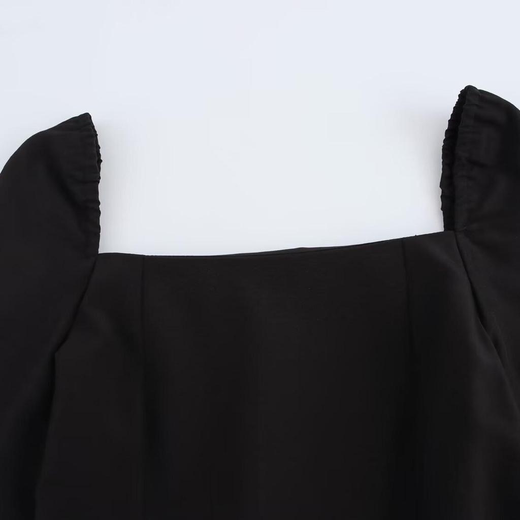 Spring 2025 Women's Slim Square Neck Pleated Short Dress