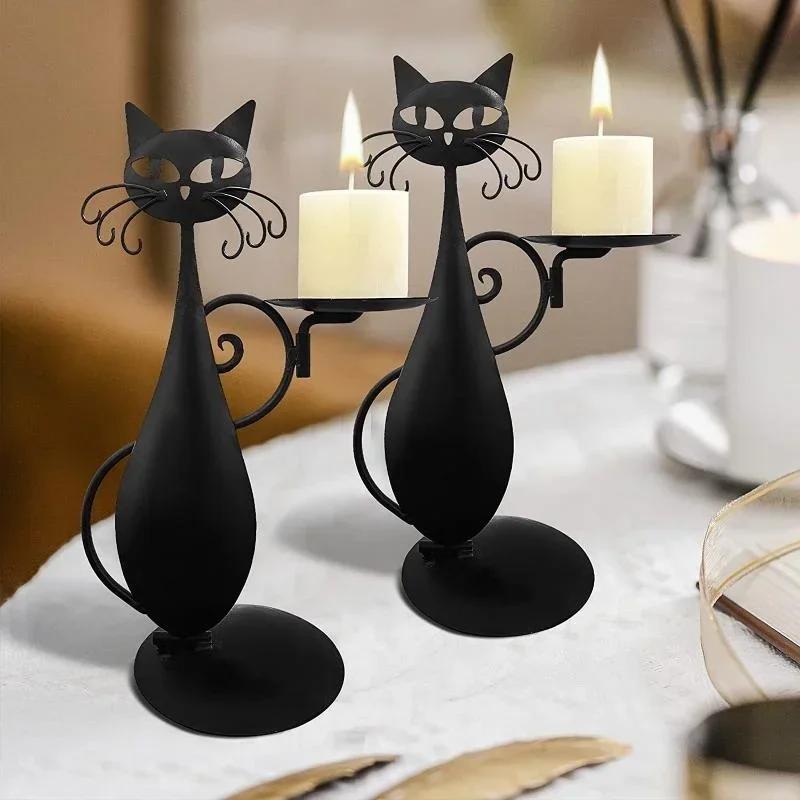 Fuuny Design New Black Cat Candlestick Home Decor Candlestick Home Metal Cat Decoration Candlestick Decorate Room Decorate
