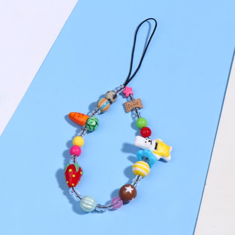 Y2K Aesthetic Beaded Phone Chain Ins Style Cartoon Mobile Phone Lanyard Keycord Anti Lost Key Strap Bag Pendant Cellphone Straps