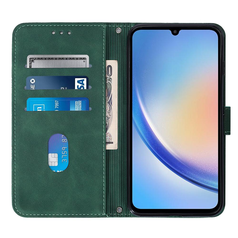 

For Samsung Galaxy A35 5G Leather Case with Hand Strap Wallet Stand Phone Cover Blackish Green