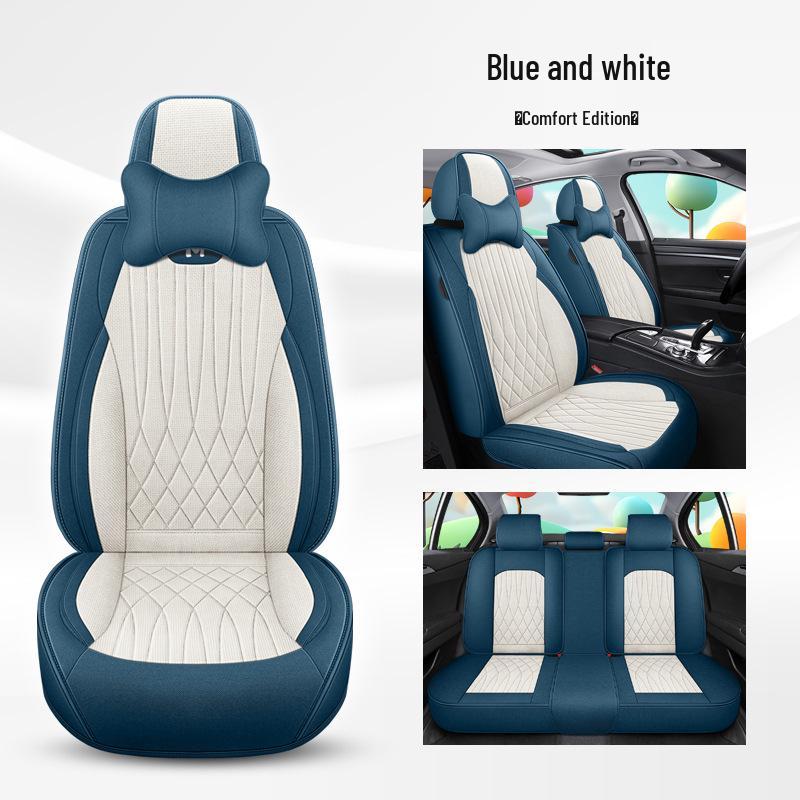 Universal Breathable Linen Car Seat Cushion - Full Surround for All Seasons, Fits Five Seats