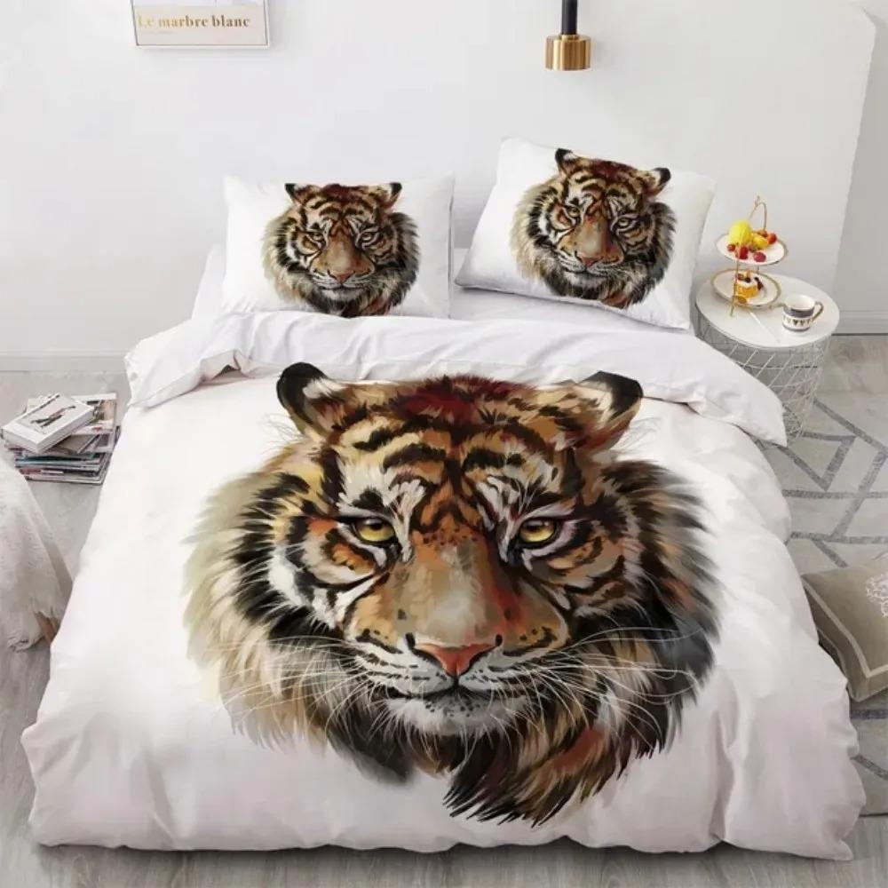3D Animal Tigers Bedding Set 23PCS Soft Microfiber Queen King Twin Size Duvet Cover Set with Pillowcases Teens Boys Bed Linen