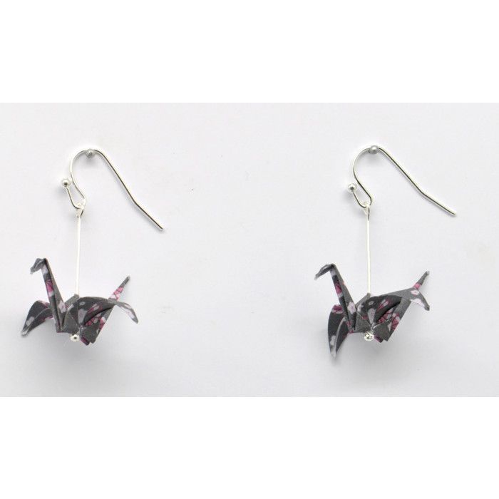 Origami Paper Earrings Pink Grey F.
