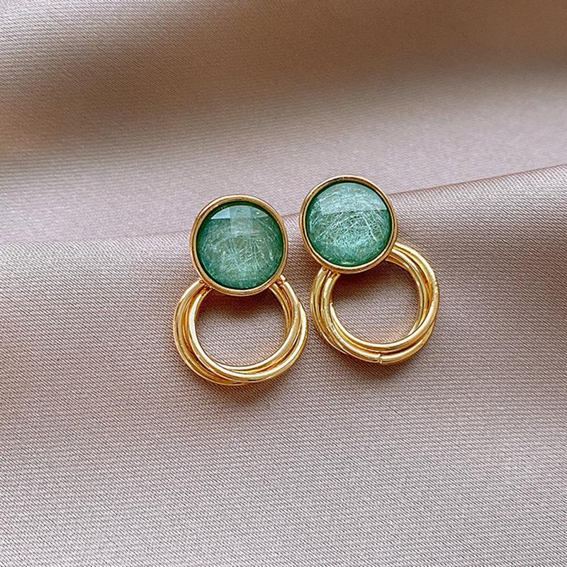 3 Colors Retro Brushed Round Stud Earrings for Women Temperament Rhinestones Ear Studs Trendy Charms Jewelry K1