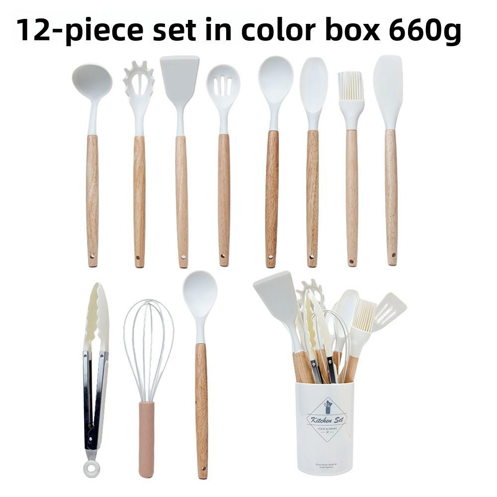Silicone Kitchen Utensil Set With Wooden Handles For Cooking Nonstick Heatresistant For Home Use
