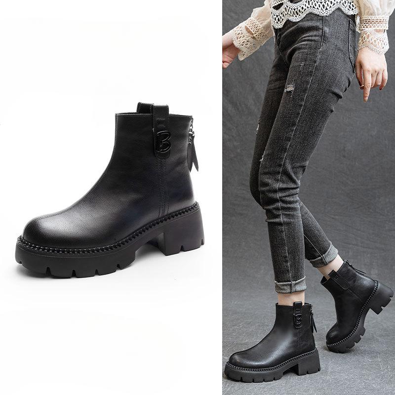 Autumn and Winter Shoes Women's Thick-soled Boots Plus-size High-heeled Ankle Boots