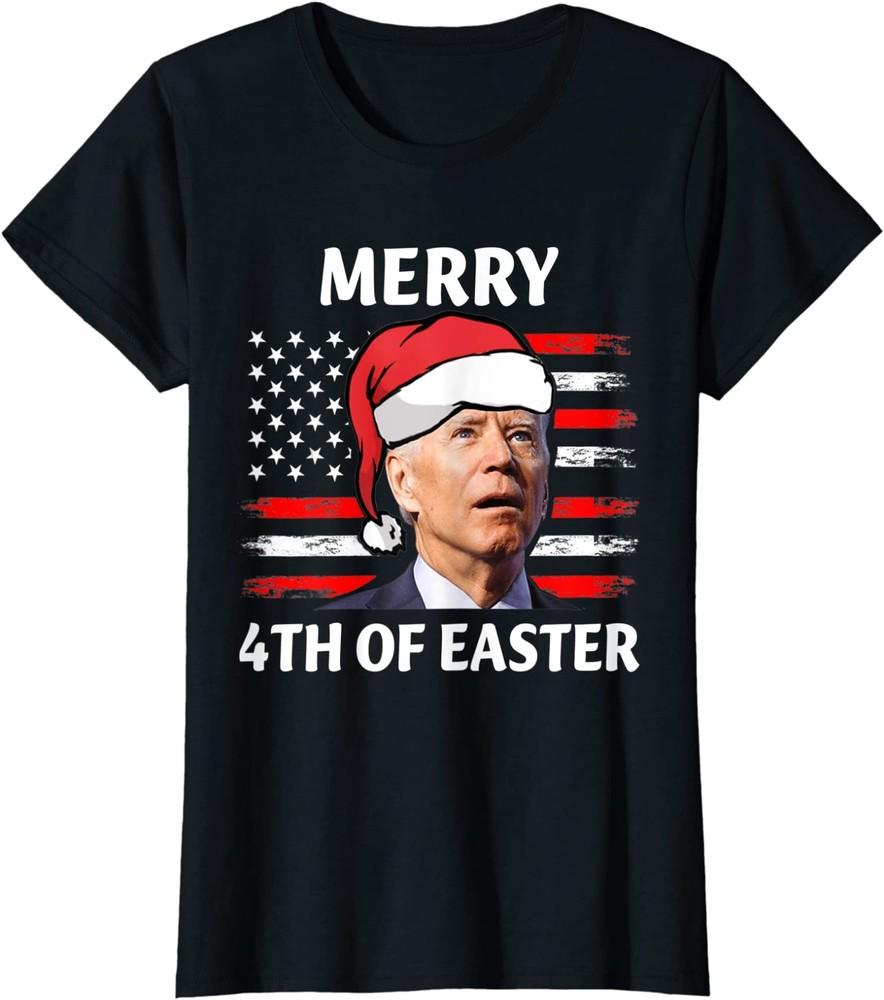 Santa Joe Biden Confused Christmas America Flag Gift Ladies  Crewneck T-Shirt Unisex T-Shirt S