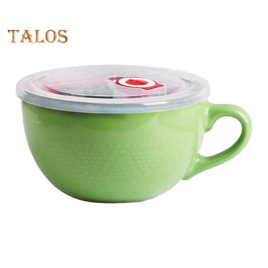 

Керамическая миска для завтрака 700 мл, суповая кружка с крышкой и ложкой, пригодная для использования в микроволновой печи и духовке, большая вместительная суповая миска для овсяной лапши трава зеленый