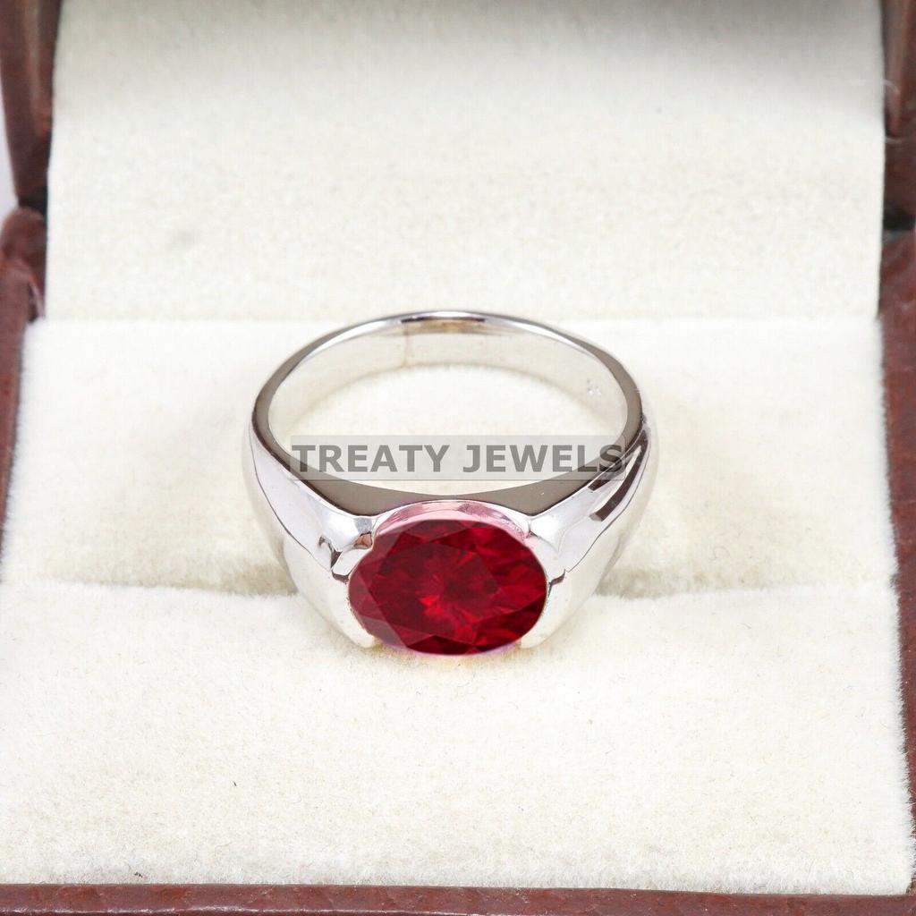 Ruby Oval Cut Gemstone With 925 Sterling Silver Ring For Men's #B545 JL375686404473