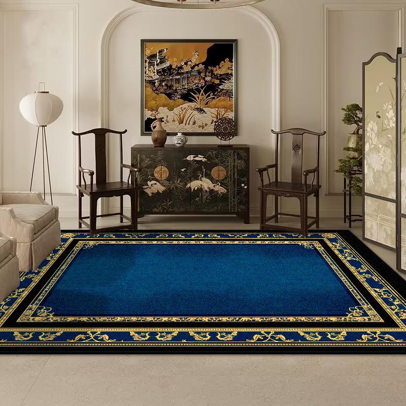 

Modern Style Blue Rug Luxury Non-slip Carpet Living Room Soft Big Size Golden Border Room Decoration Home Mats Foldable Washable 60x90cm