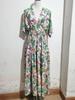 2025 Summer New Women's Batwing Sleeve Deep V Waist Trimming Printing Dress Beach Vacation Dress