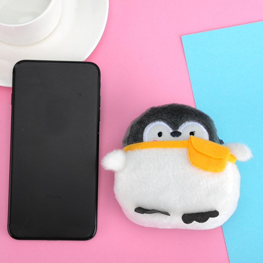 Cute Penguin Coin Purse and Lipstick Holder Durable Plush Bag for Change Data Cable Makeup