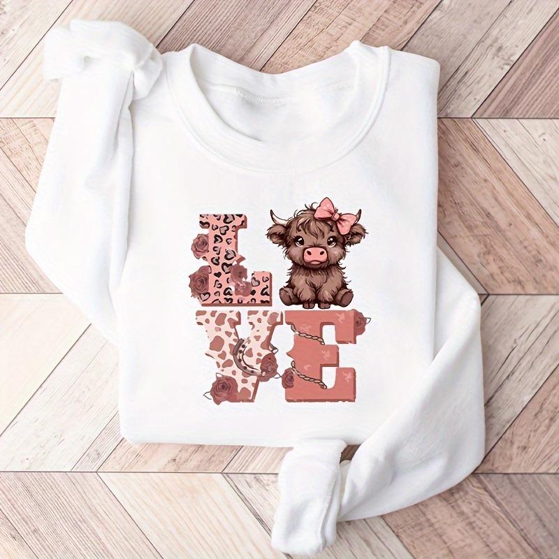 1 Stück Valentinstag Liebeskuh Aufbügelbild, Waschbarer Baumwoll-Aufkleber für T-Shirts, Jeans, Rucksäcke - DIY Wärmeübertragungs-Aufkleber