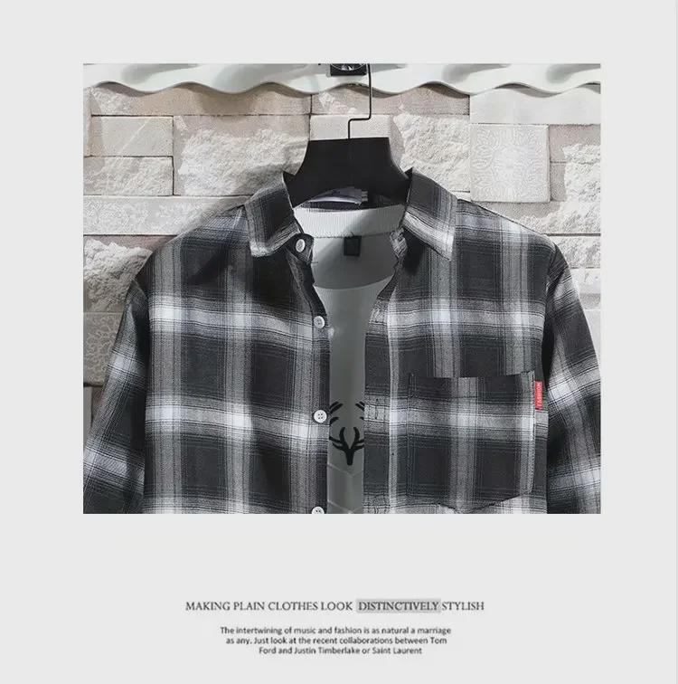 Pánská kostkovaná košile s dlouhým rukávem a hřejivým plusovým sametem - Podzim/Zima Korejský styl