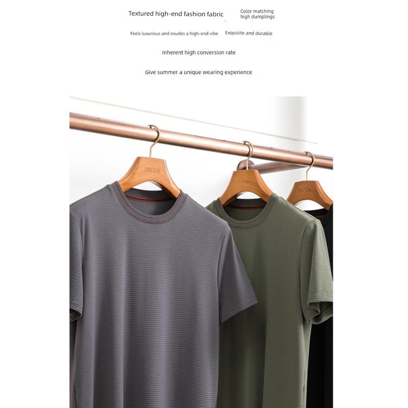 Accessible Luxury Seersucker Cool T-shirt Men's Short Sleeve Summer New Arrival Quick-Drying Clothes Export Men's Clothing Casual Ice Silk T-shirt