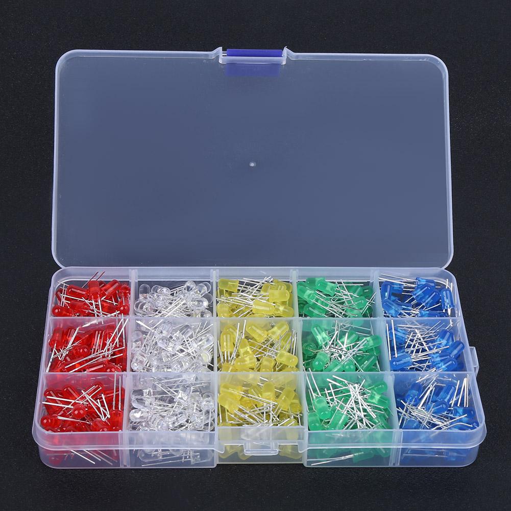 Set 500 Buc Diode LED Luminoase Plastic Anticoroziv 5mm Albastru Verde Galben Alb Roșu