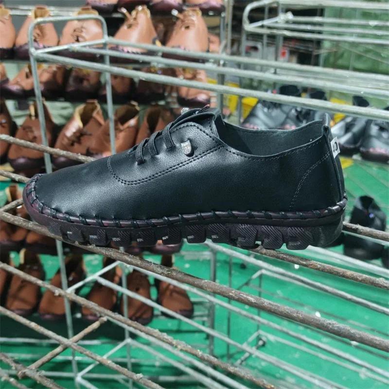 Sneakers Damenschuhe Leder Slipper Schuhe für Damen Bequeme Slipper Handnähfaden Mama