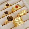 Fashion Brown Stone Irregular Opening Rings Set for Women Luxury Gold Color Wrinkled Lines Finger Rings Personality Wear Zircon
