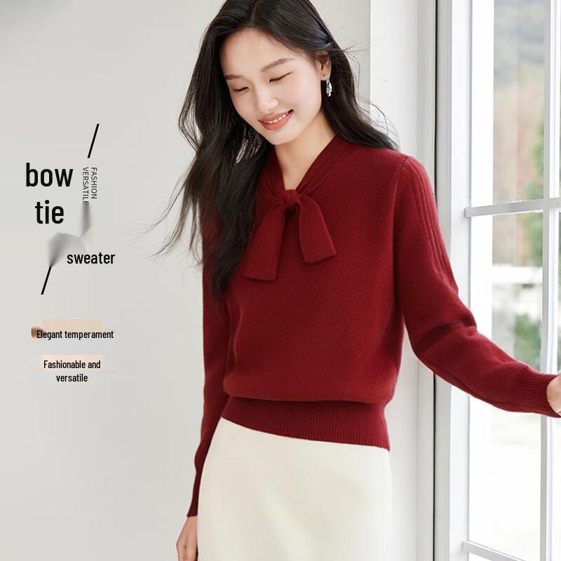 

Women s Elegant Hooded Bow Pullover Sweater One Size