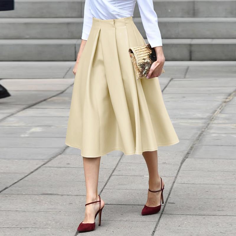 ZANZEA Fuste de vară casual pentru femei, culoare uni, largi, linie A