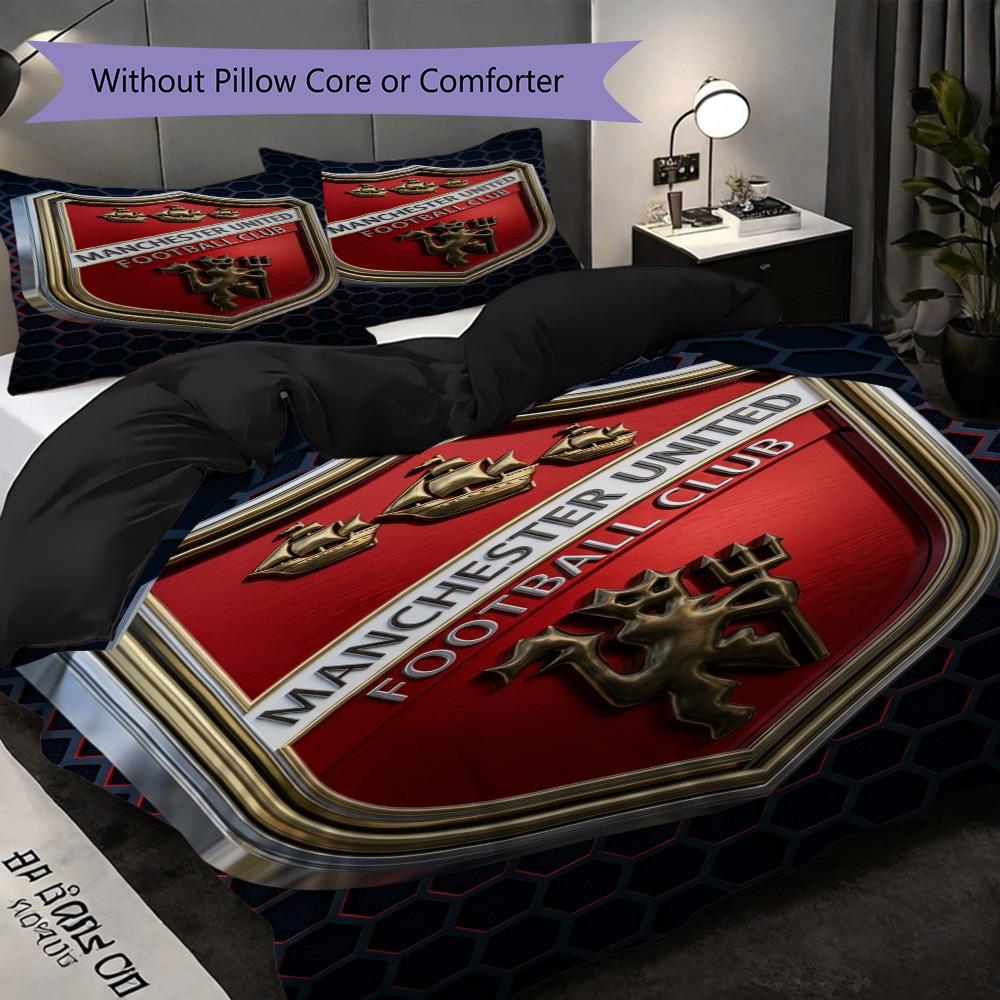 Biancheria da letto con motivo dell'emblema di Manchester (1 * copripiumino + 2 * federa, senza nucleo) Copripiumino e federa 2D piatti Set biancheria da letto Morbido e confortevole