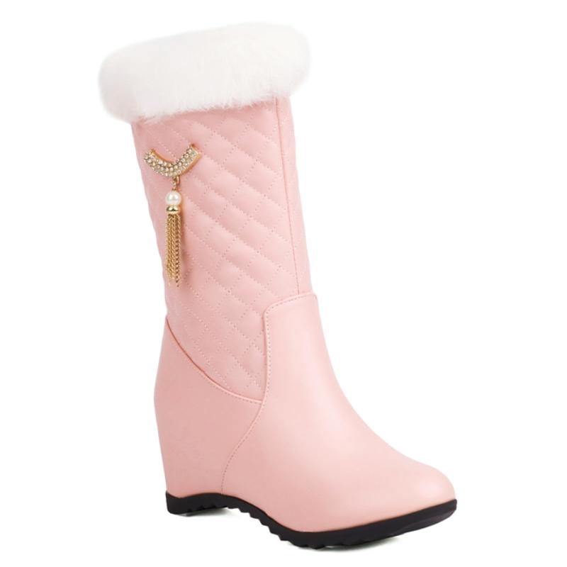 

Зимние сноубутсы на танкетке для женщин Новинка 2024 Черные Розовые Белые Теплые Меховые Короткие Ботинки Женские Каблуки-Танкетки Застежка-Молния Вечерняя Обувь 38