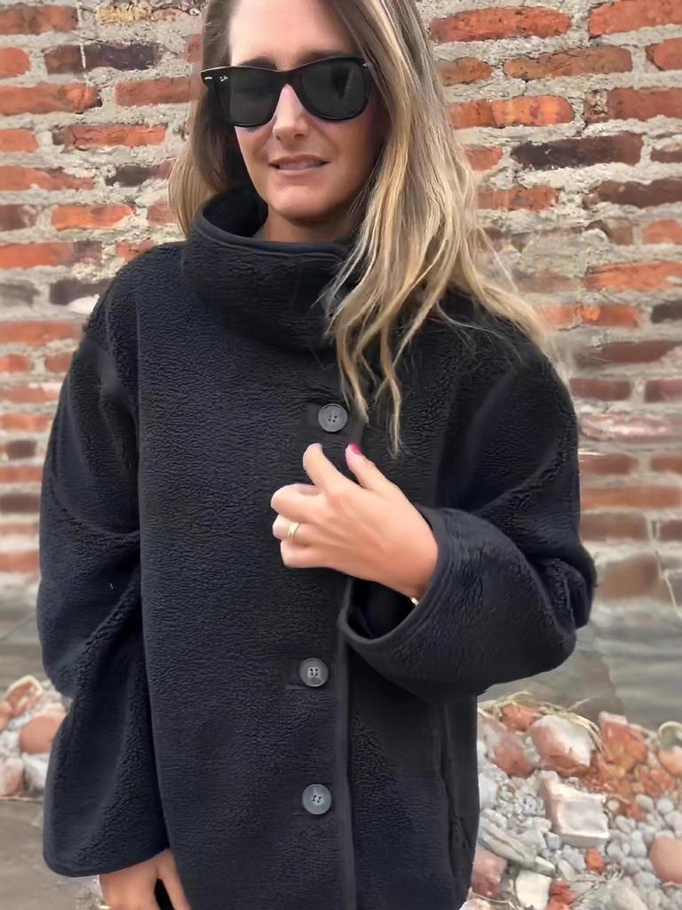 2025 INS A/W Flauschiger Stehkragen Knopfleiste Locker Warm Fleece Mantel