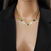 Gold Herringbone Chain Necklace with Green Heart CZ, 18K Gold Plated Dainty Snake Chain Choker, Adjustable Jewelry for Women Daily Wear Gift