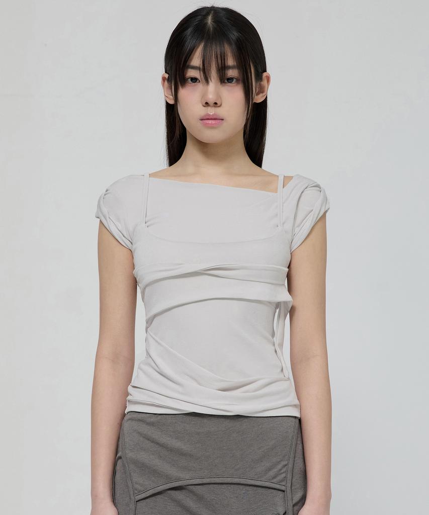 Peulleeoeob Layered Bustier T-Shirt (Fl-108_Cloud White)