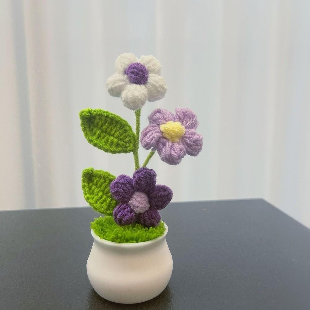 Handwoven Crochet Flower Potted DIY Artificial Flowers Pot  Birthday Gifts