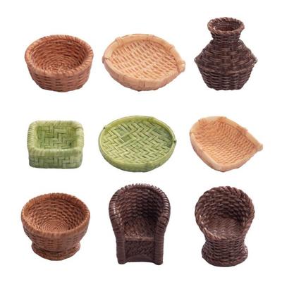 5 Stück Mini Harz Rattan Korb Miniatur Aufbewahrungshalter Realistische Simulation Korb Puppenhaus Zubehör
