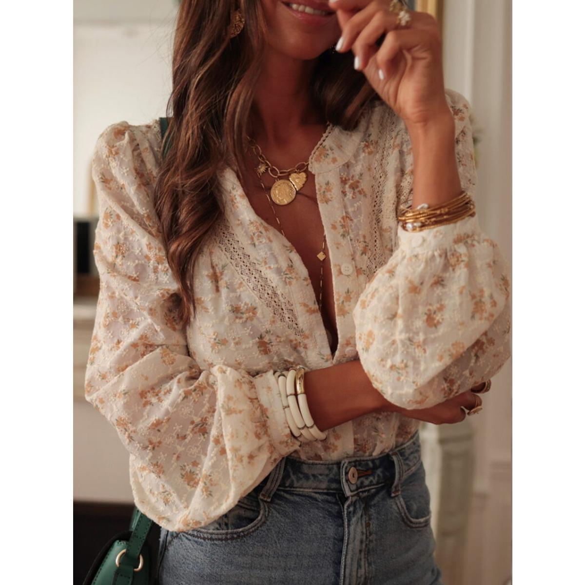 Женская свободная модная блузка в французском стиле, весенне-летняя, с принтом, кружевной отделкой S
